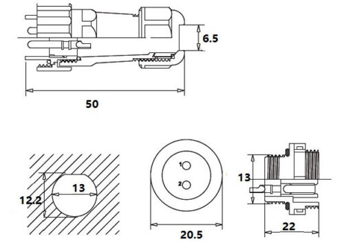 230V 12V IP68 13mm 2-polig Rundstecker Buchse Verbinder Stecker Set mit  Deckel Steckverbindung Steckverbinder wasserdicht für Garten Boot KFZ für  max. 6,5mm Kabeldurchmesser (2 Sets / 2-Pin) : : Baumarkt