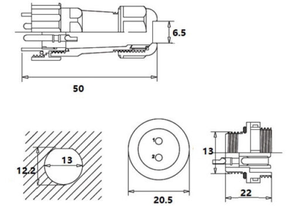 SP13 Buchse + Stecker Set IP68 12V 230V Rundstecker Verbinder 3-Pin Polig 13mm wasserdicht Garten Boot KFZ Akku E-Bike
